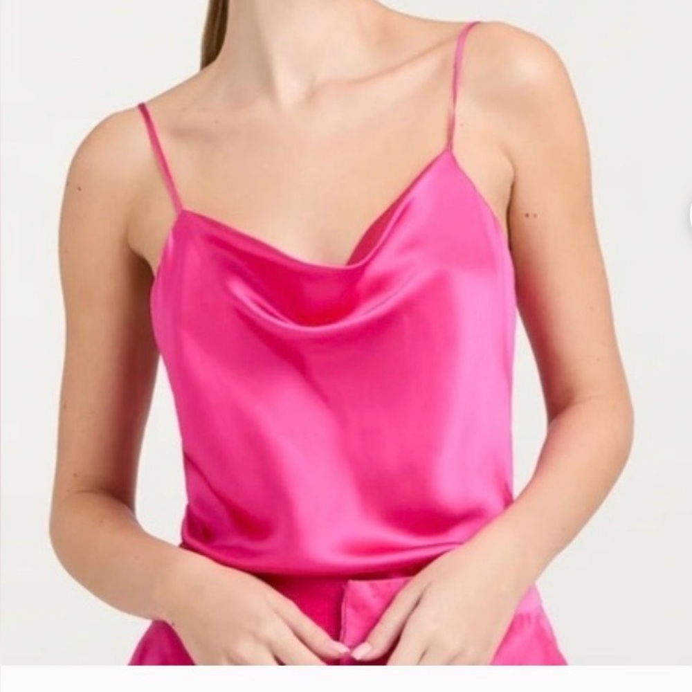 Cinq a Sept Marta Neon Pink Satin Cowl Tank Size L NWT